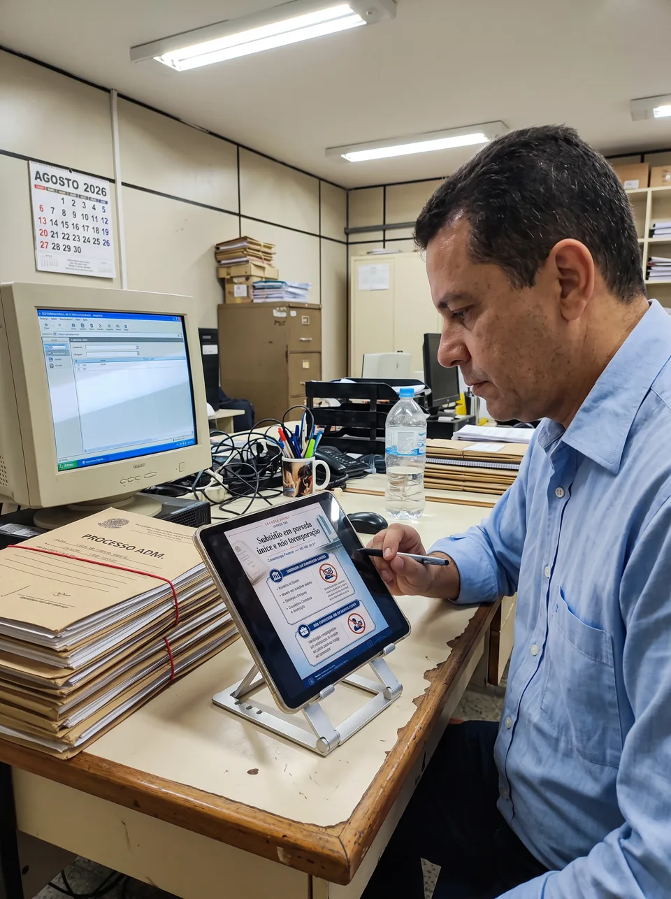 Lei Seca Visual sendo usada no tablet em ambiente de trabalho